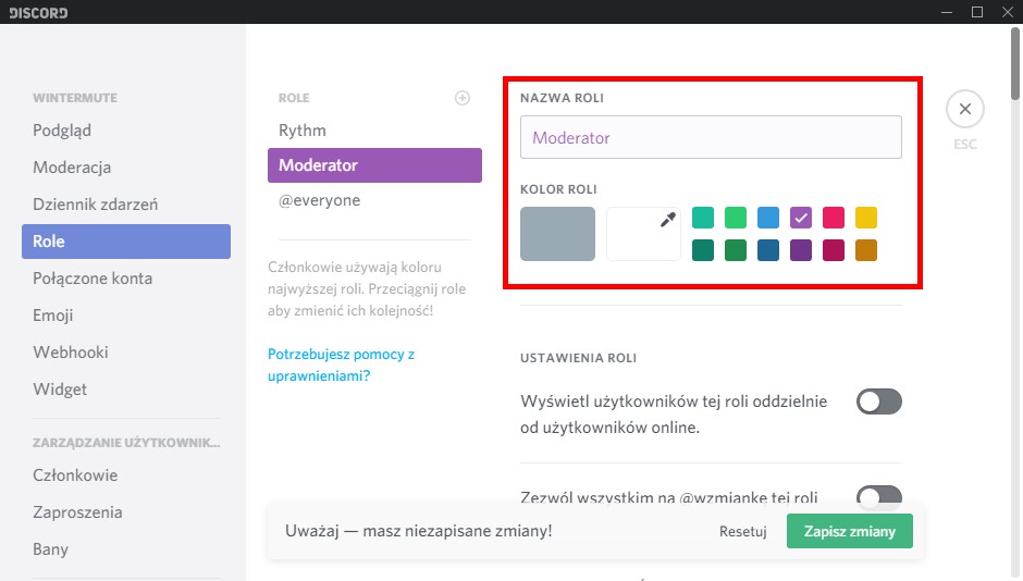 Tworzenie roli w Discordzie - nazwa i kolor
