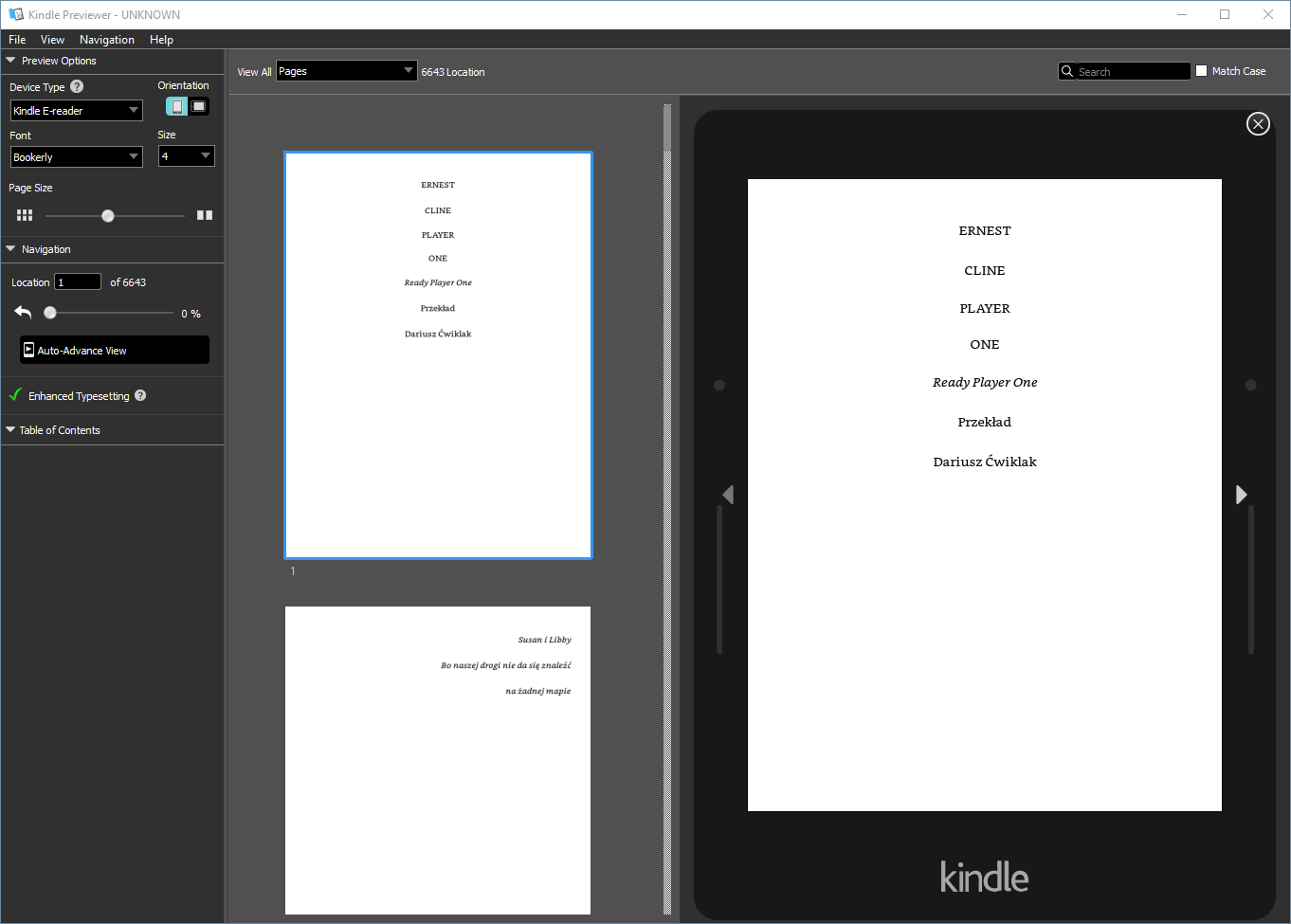 Kindle Previewer - podgląd książki DOC