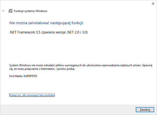 Błąd 0x800F950 