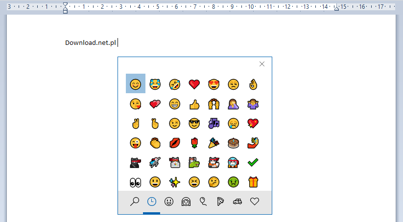 Wstawianie emoji z panelu emotikon w Windows 10