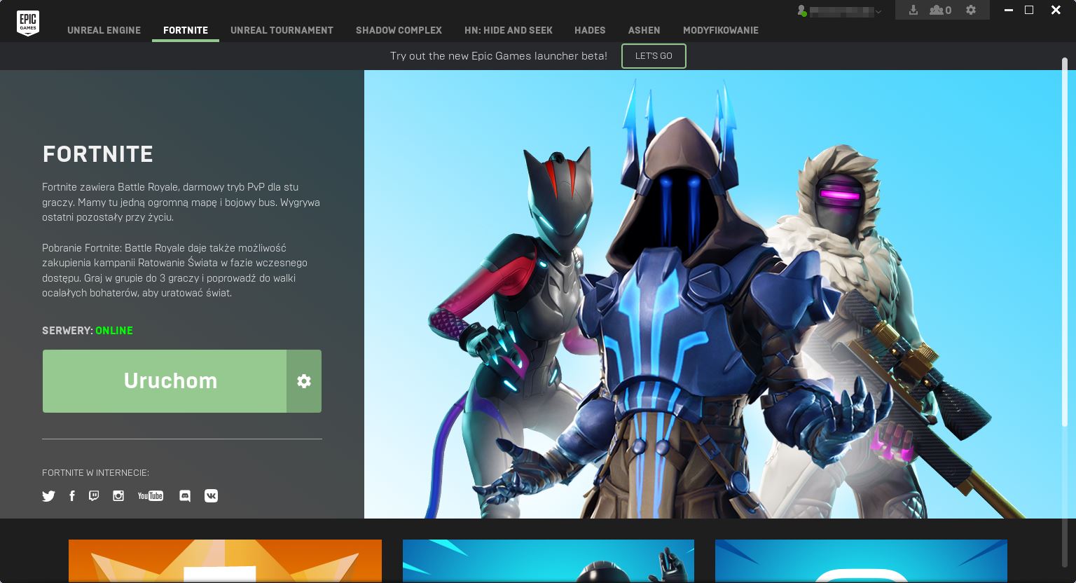 Stara wersja Epic Games Launcher