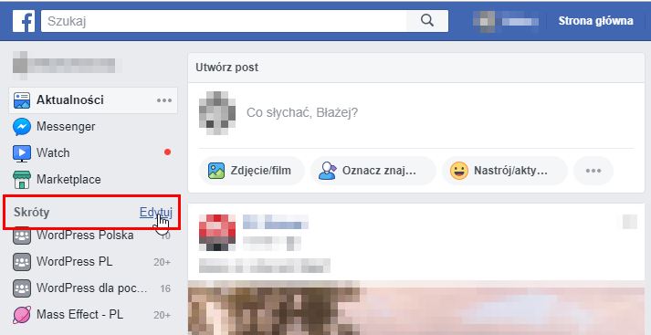 Wejdź do edycji skrótów na Facebooku