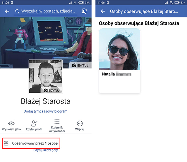 Sprawdzanie obserwatorów na Facebooku w Androidzie