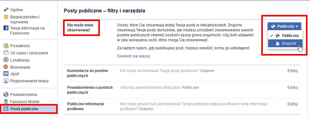 Zmień ustawienia obserwowania na Facebooku w przeglądarce