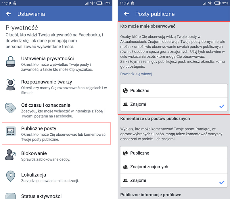 Wyłączanie obserwowania na Facebooku w Androidzie