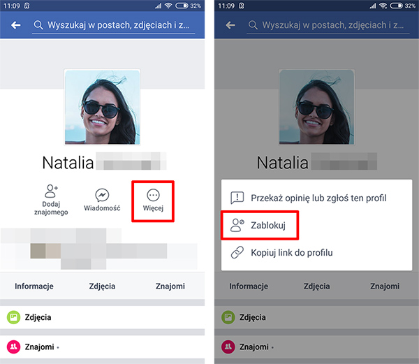 Blokowanie użytkownika na Facebooku w Androidzie