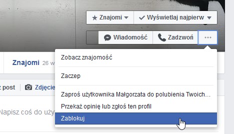 Blokowanie użytkownika na Facebooku w przeglądarce