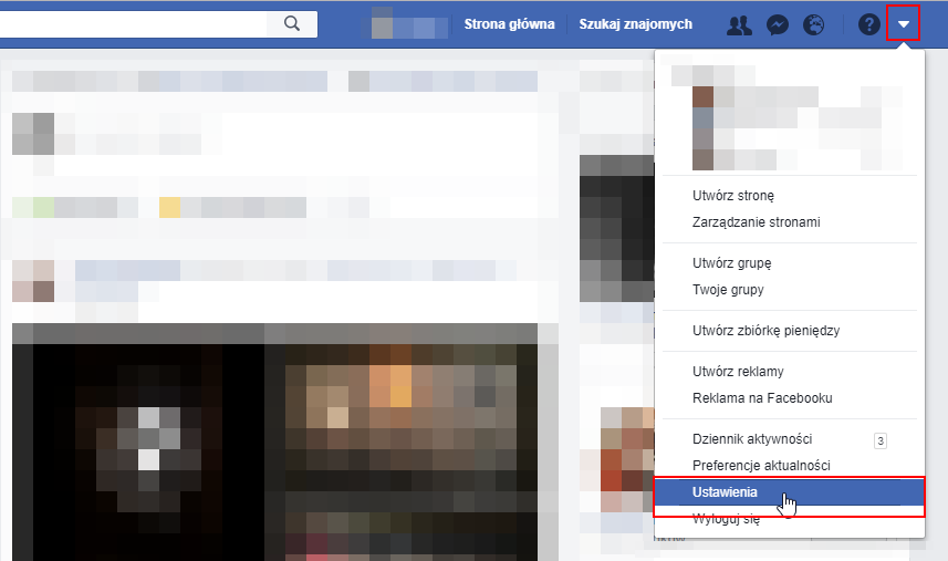 Wejdź od ustawień Facebooka w przeglądarce