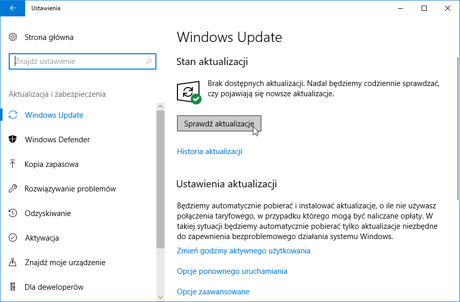 Sprawdź aktualizacje w Windows 10