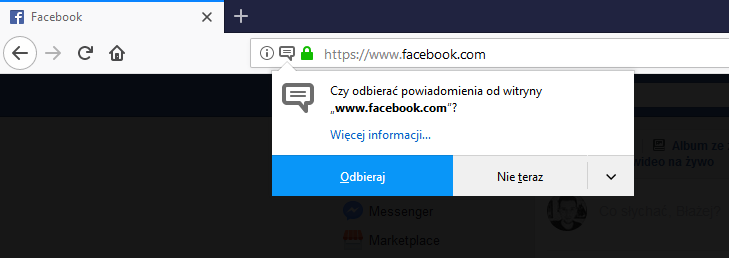 Przykładowa prośba o możliwość wyświetlania powiadomień