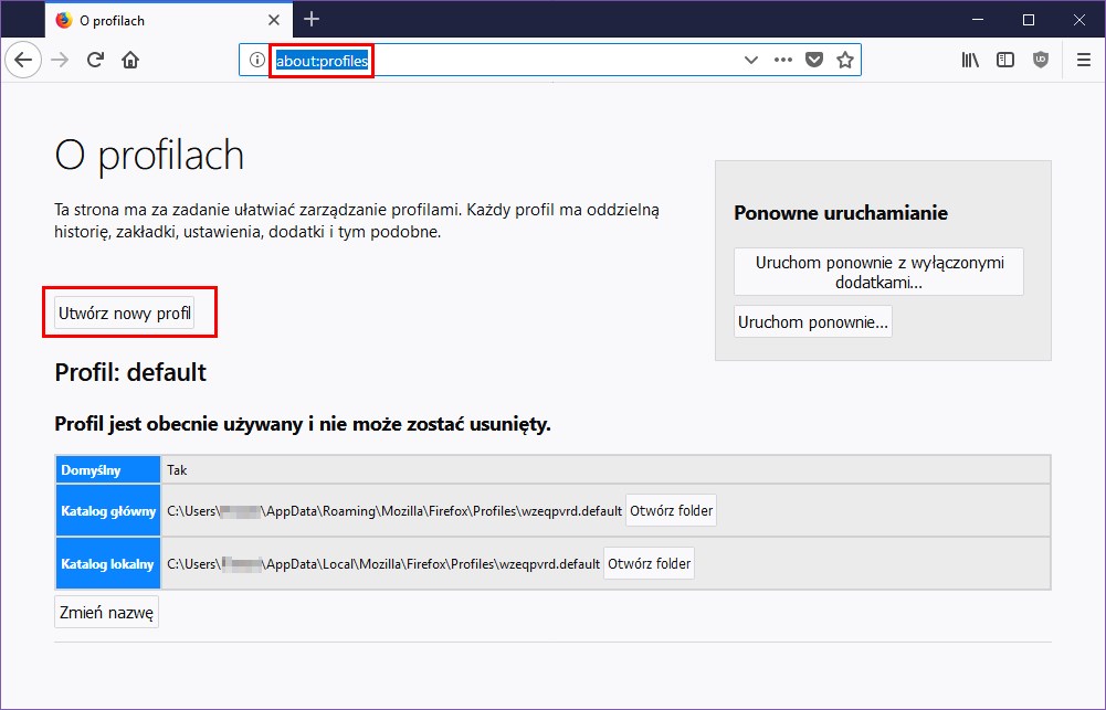 Wejdź do about:profiles w Firefox