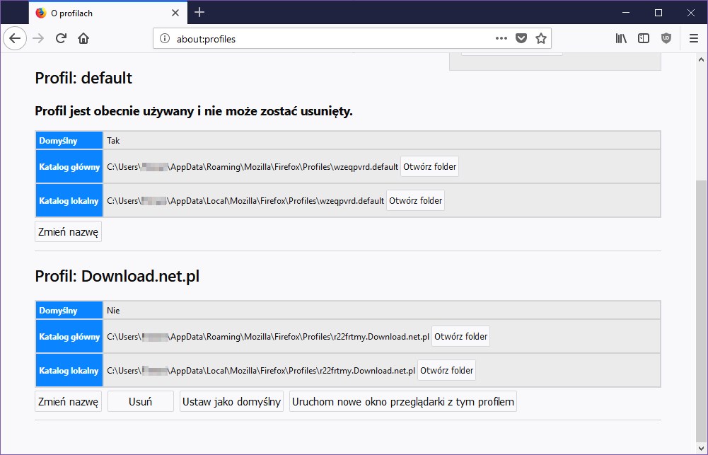 Utworzony profil w Firefox