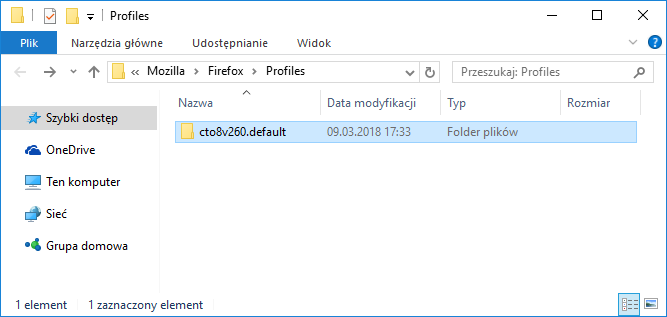 Folder z domyślnym profilem Firefox