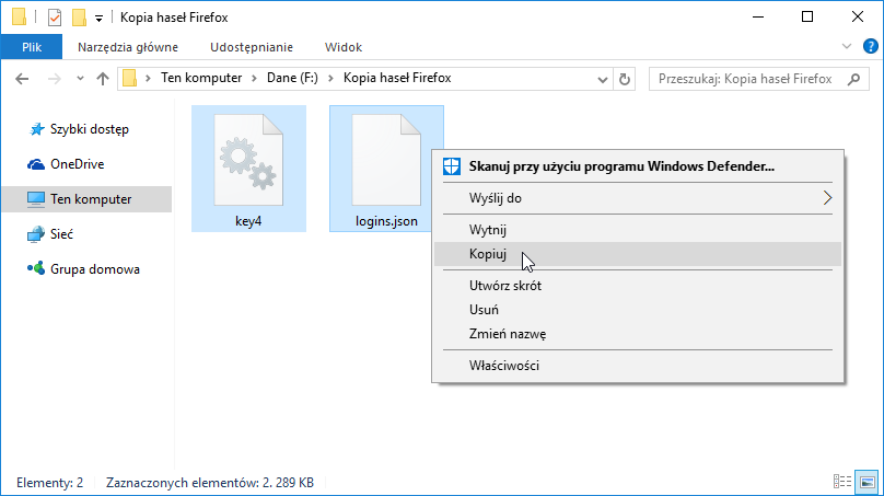 Skopiuj pliki z kopią haseł Firefoksa
