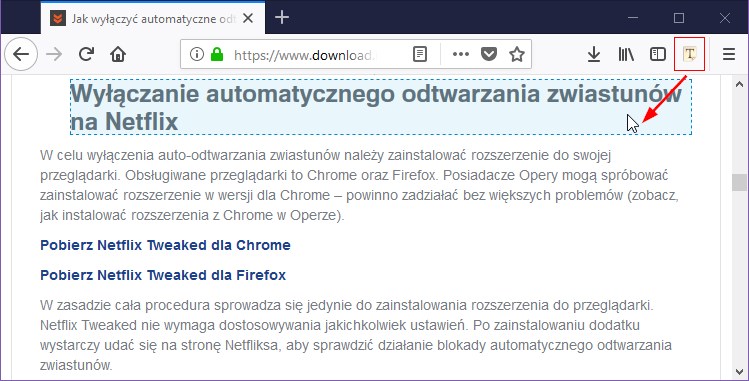 Wejdź do trybu zaznaczania w Font Finder