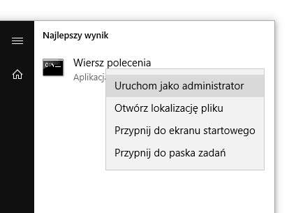Uruchom Wiersz polecenia jako Administrator