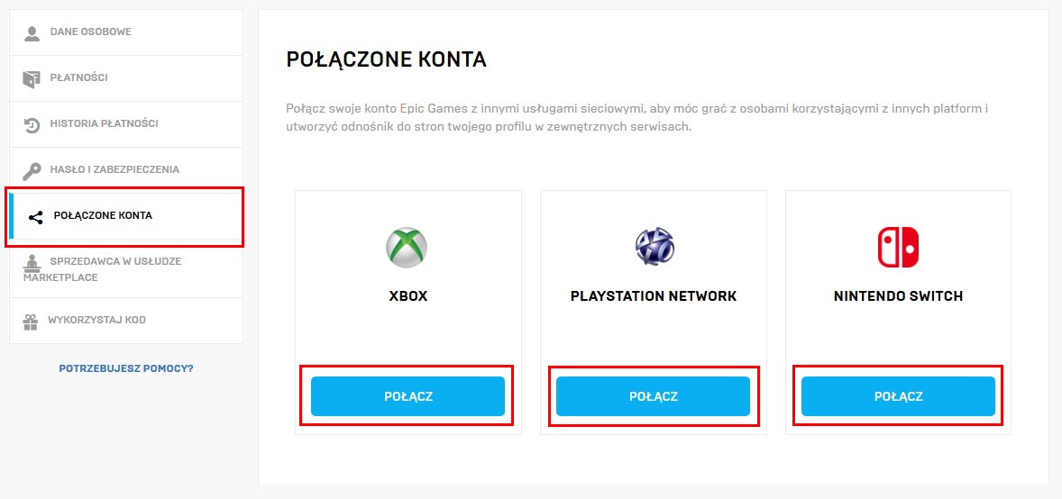 Sparuj konto PlayStation, XBOX lub Switch z Epic Games