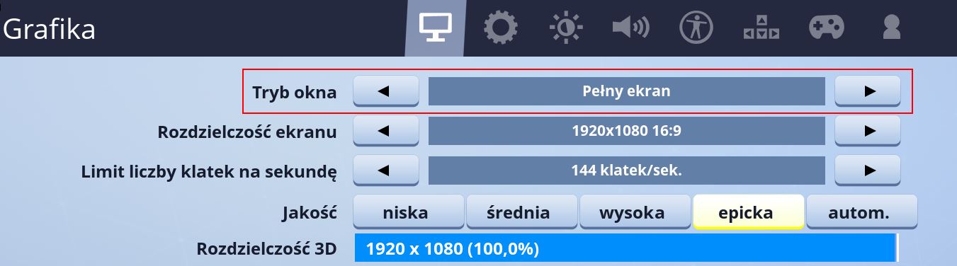 Fortnite - ustaw tryb pełny ekran