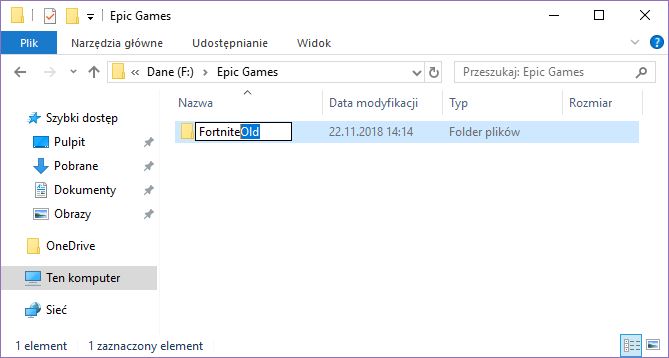 Zmień nazwę Fortnite na FortniteOld