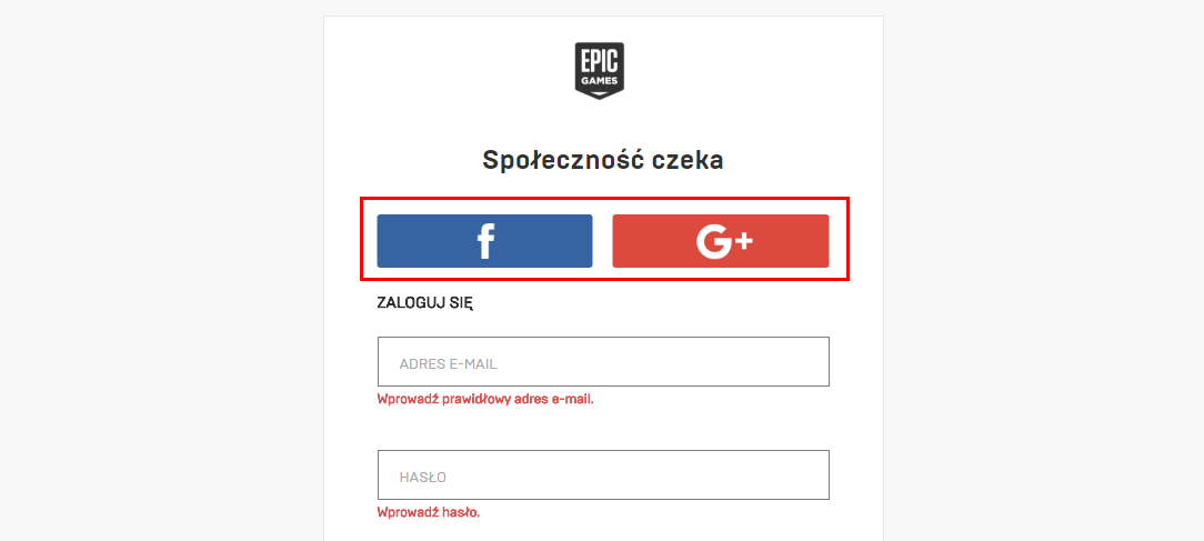 Wybierz opcję logowania za pomocą konta Google lub Facebooka