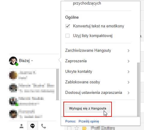 Wyloguj się z Hangouts bez usuwania czatu