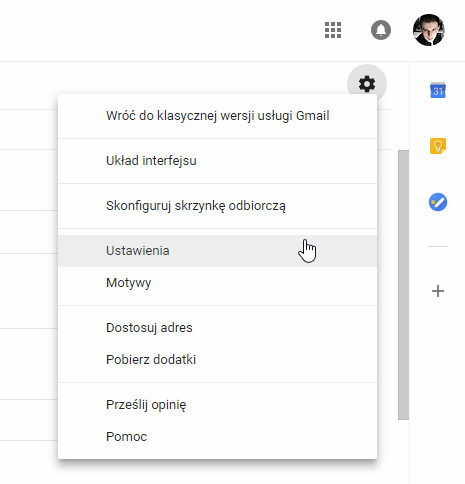 Wejdź do ustawień Gmaila