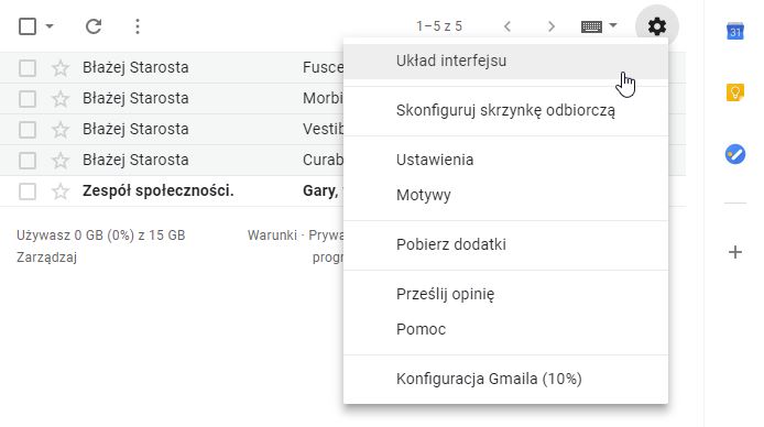 Wejdź do ustawień układu interfejsu Gmaila