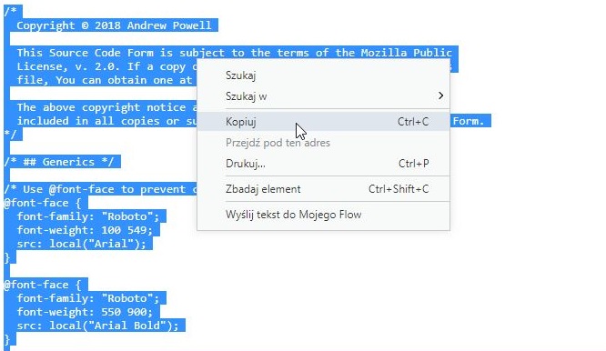 Skopiuj kod CSS z klasycznym wyglądem Gmaila