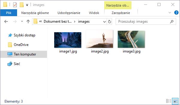 Folder images ze zdjęciami z Dokumentu Google