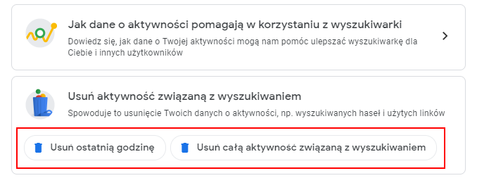 Usuwanie historii wyszukiwania na koncie Google