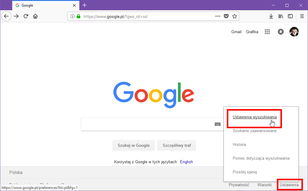 Wejdź do ustawień wyszukiwania w Google