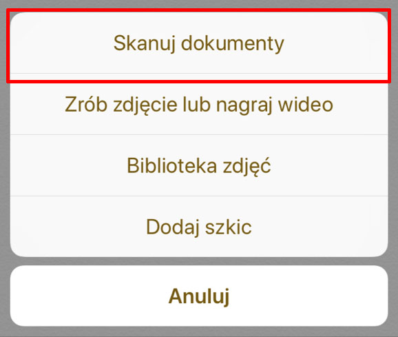 Wybierz opcję skanowania dokumentów
