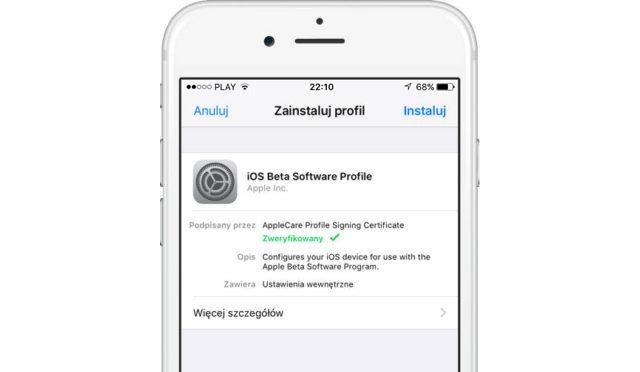 Zainstaluj profil aktualizacji iOS 12 Beta