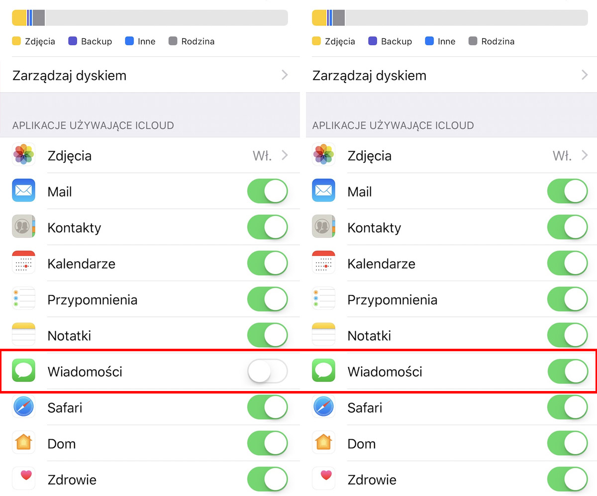 Włącz synchronizowanie wiadomości z iCloud