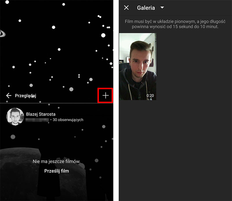 IGTV - dodawanie filmów