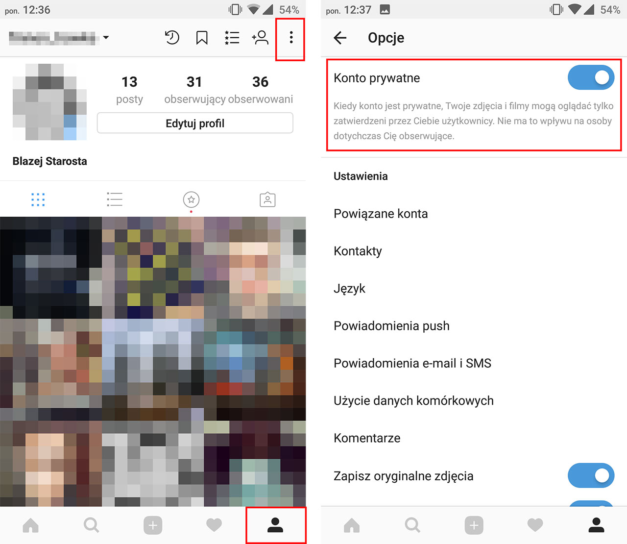 Włączanie funkcji konta prywatnego na Instagramie