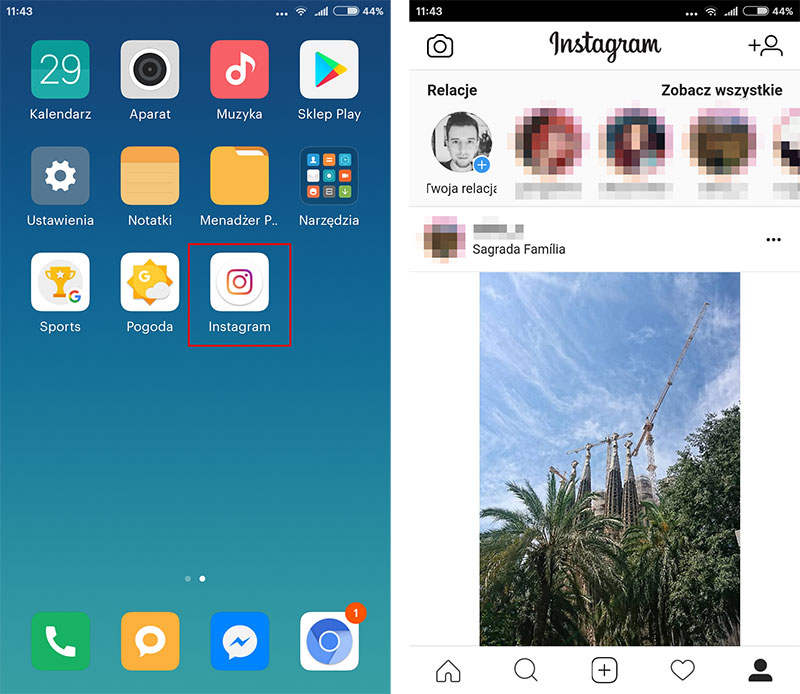 Instagram w wersji mobilnej