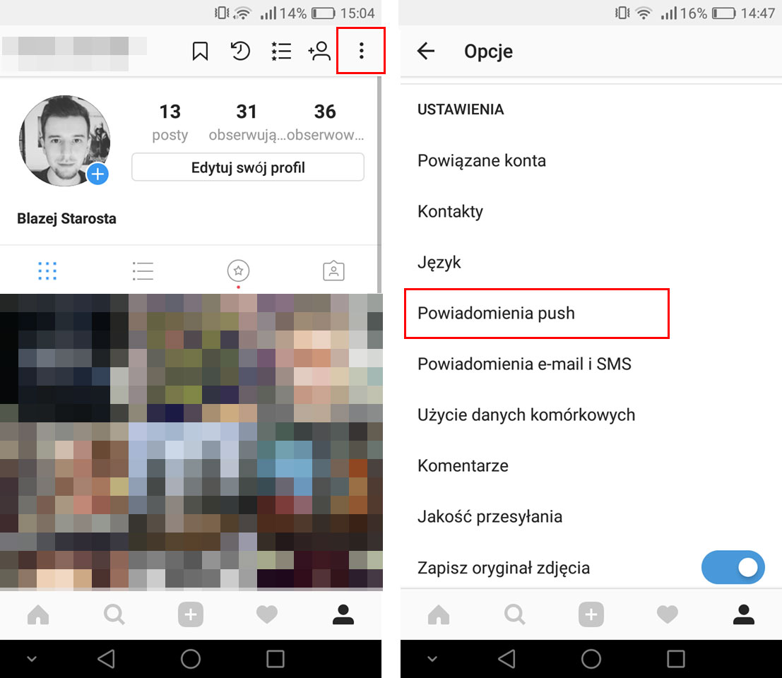 Przejdź do ustawień aplikacji Instagram