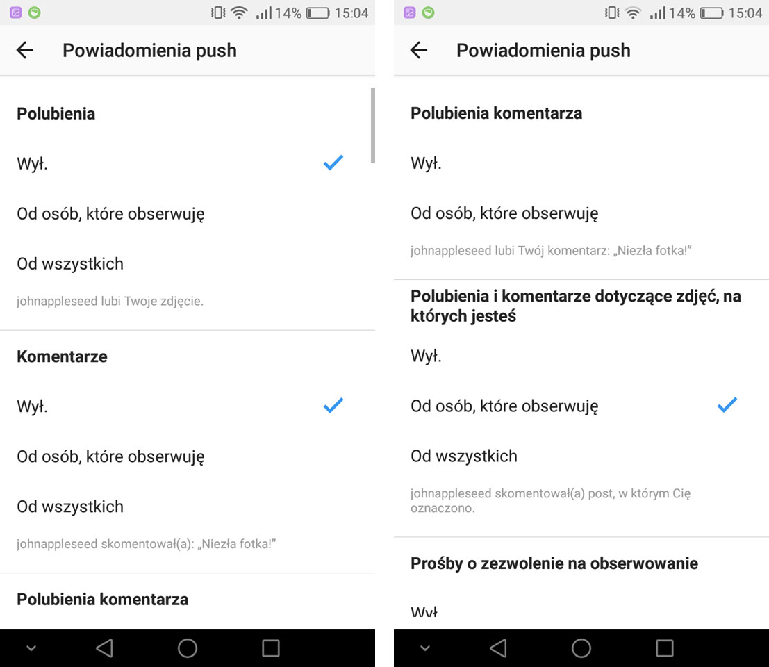 Powiadomienia w Instagramie - polubienia i komentarze