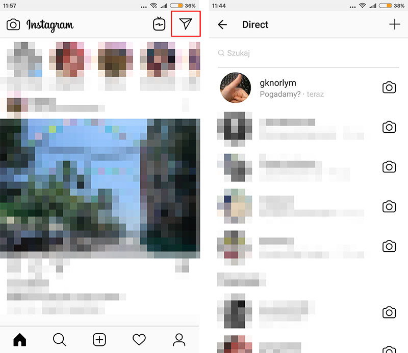 Wejdź do zakładki Direct w Instagramie
