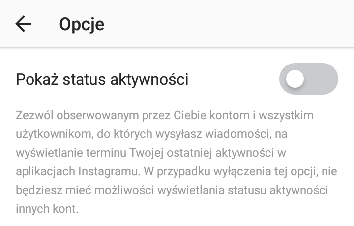 Odznacz opcję status aktywności, aby ukryć swój status