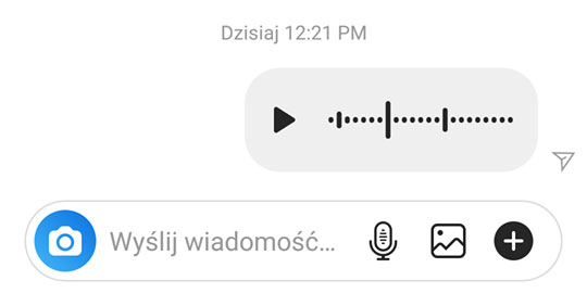 Wiadomość głosowa wysłana na Instagramie