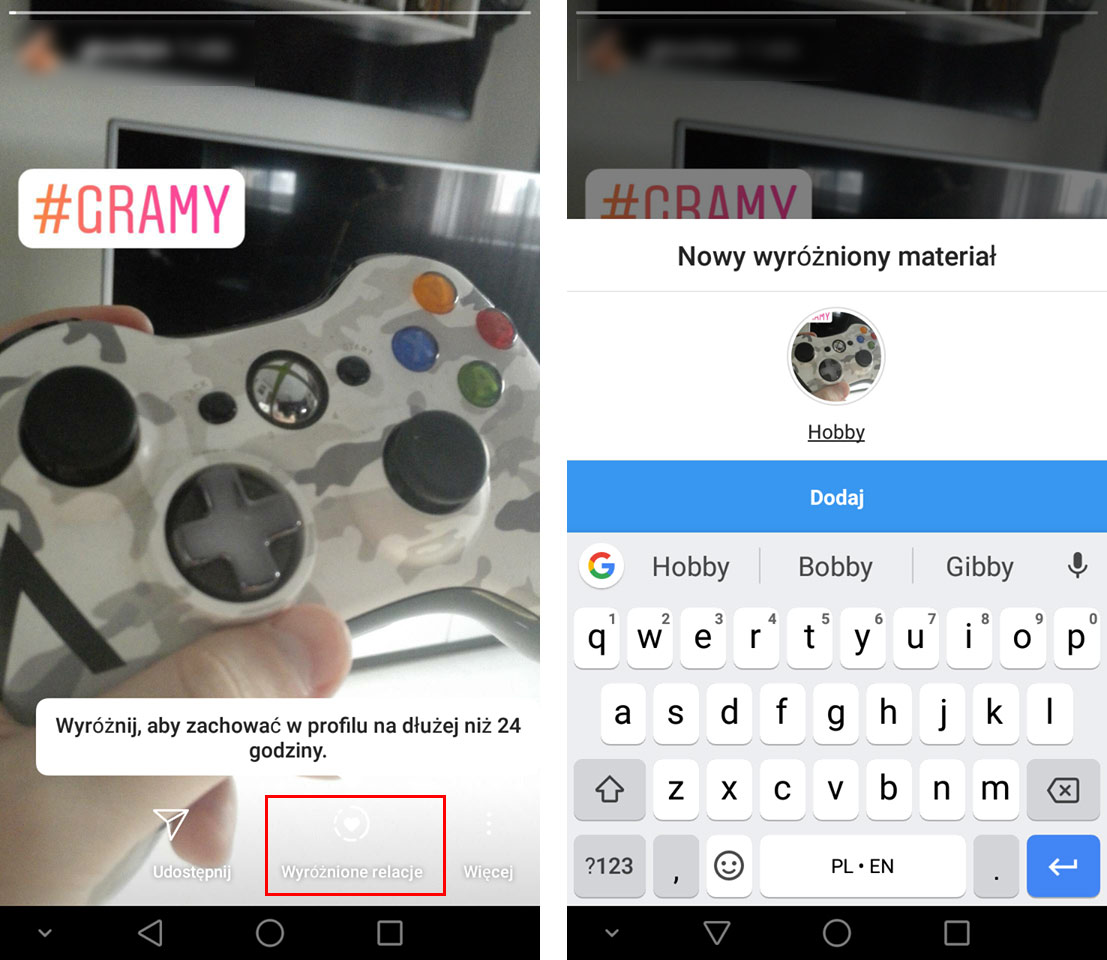 Wyróżnianie aktualnej relacji na Instagramie