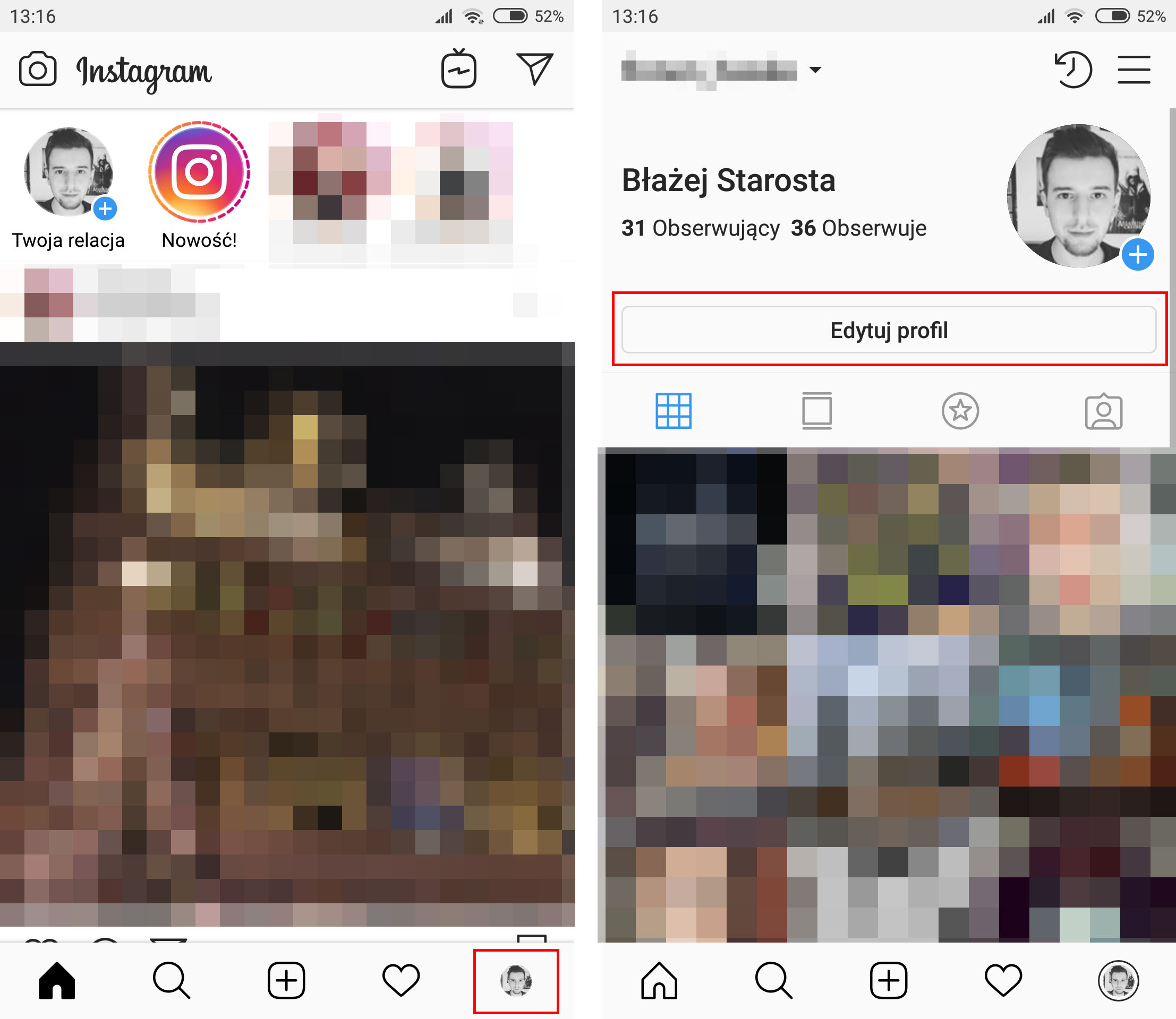 Wejdź do edycji profilu na Instagramie