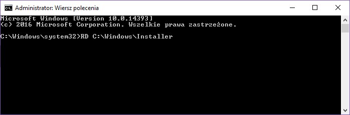 Usuń stary folder C:/Windows/Installer