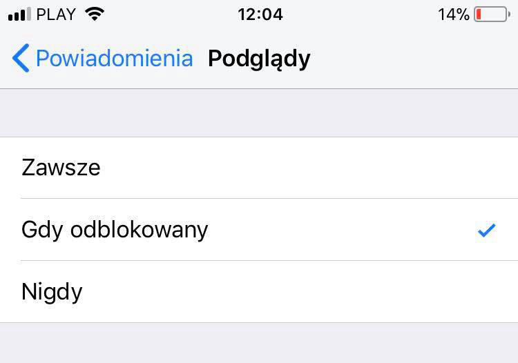 Opcje podglądu powiadomień