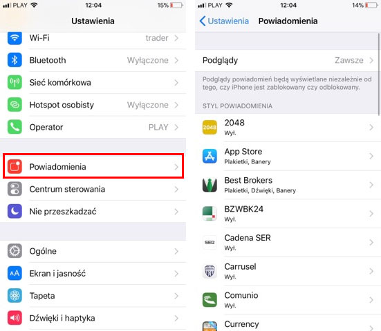 Ustawienia powiadomień w iOS 11