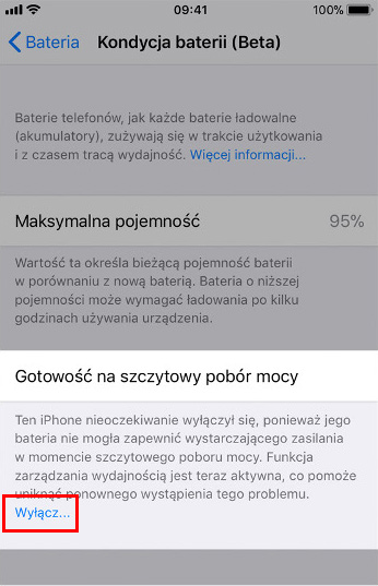 Wyłącz zarządzanie wydajnością iPhone'a ze słabą baterią