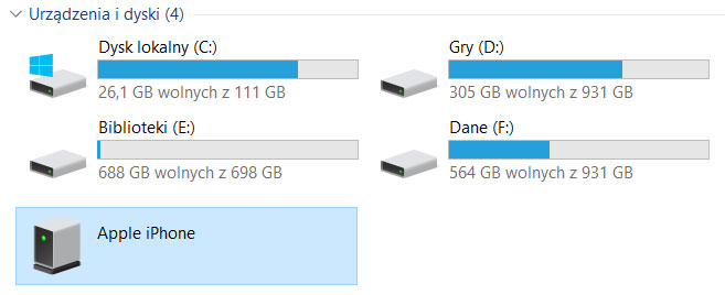 iPhone w Eksploratorze Windows