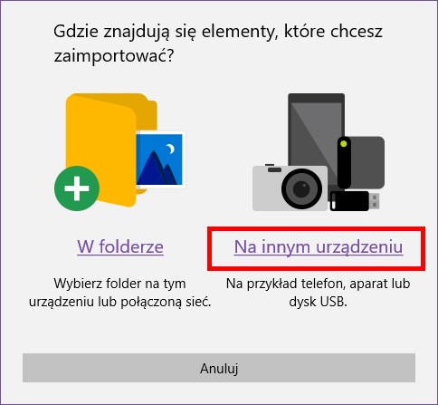 Wybierz opcję importu z USB do aplikacji Zdjęcia w Windows 10
